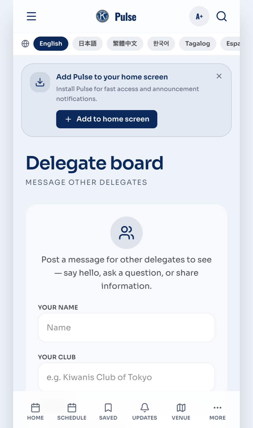 Kiwanis Pulse convention companion — delegate board